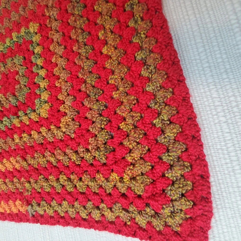 Handmade Granny Square Baby Blanket Unisex 30x30 Red Multi Excellent Crochet
